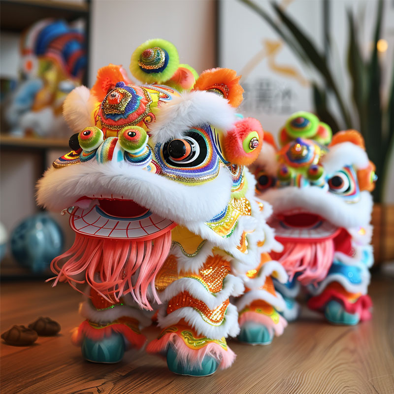 定制傳統(tǒng)中國風舞獅塑料毛絨兒童玩具